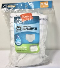 NWT Hanes 6-pack white Tagless briefs for boys size M 10-12 Waist 24.5  -26.5  