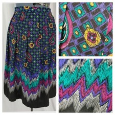 Vintage Koret Skirt in Purple/Green/Magenta/Mustard/Grey Patterns Size 6P
