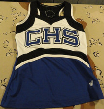 COSPLAY CHEERLEADER CHEER BLUE WHITE BLACK CHS COSTUME TOP SHIRT SIZE 34