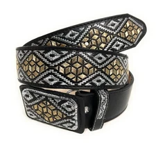 CINTO VAQUERO BORDADO COLOR  PLATA Y ORO SILVER & GOLD EMBROIDERED WESTERN BELT