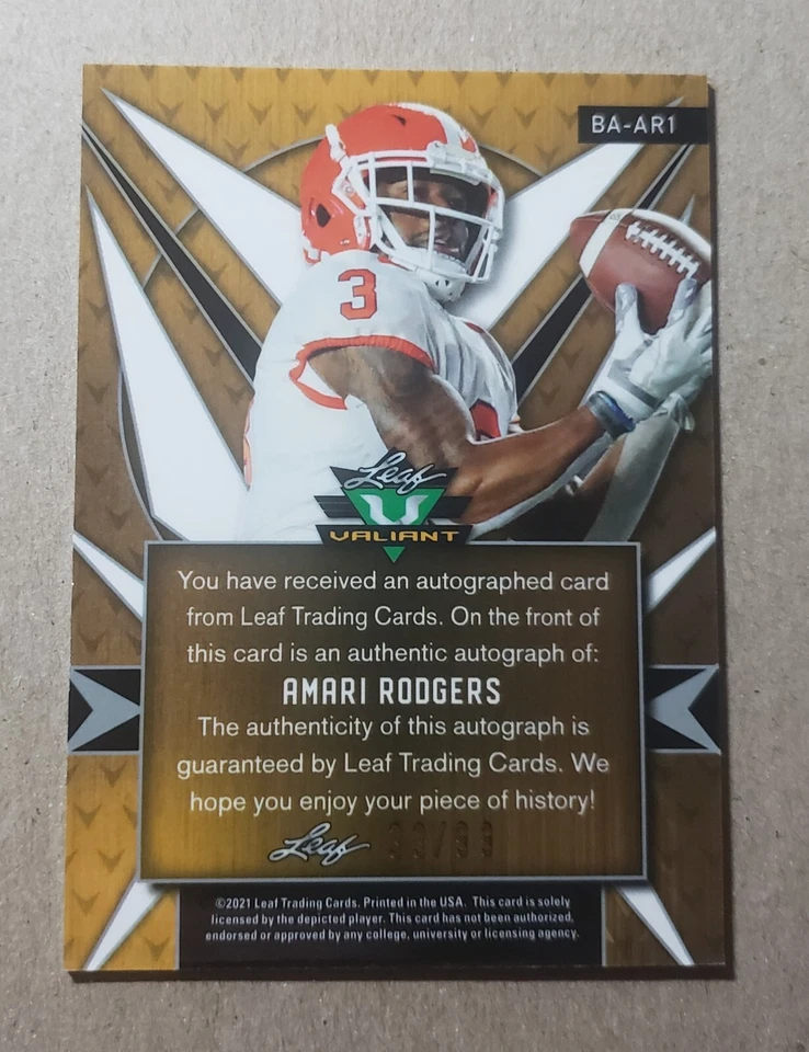 2021 Leaf Valiant Green Amari Rodgers Autograph Rookie /99 RC - Image 2 of 2