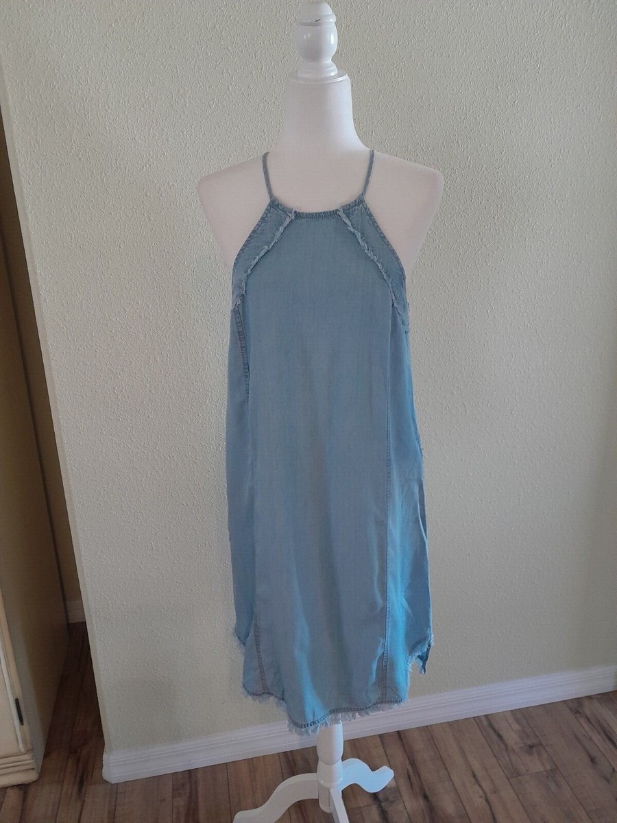blue chambray halter dress Aqua Mini Shift NWT smalĺ resort25