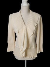 St. John Santana Size 6 Creme Ruffled Knit Cardigan Sweater Made In USA