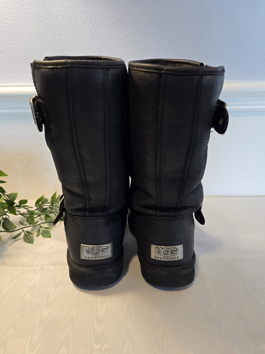 UGG Black Kensington Moto Leather Sherpa Boots Buckles Women's US