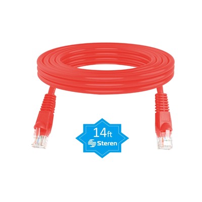 Steren 14ft Cat5e Patch Cord Snagless UTP cULus, Internet Cable Molded Red
