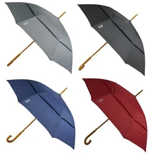 48" Classic English J hook wooden stick umbrella w/Windproof Vented canopy