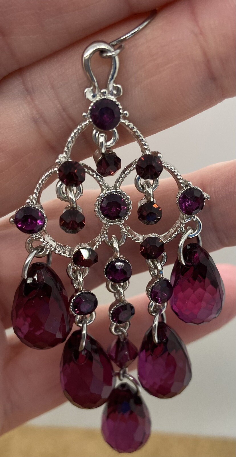 Raspberry colored dangle earrings chandelier type… - image 3