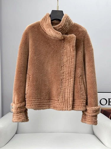 OFF WHITE Giacca donna pecora tosatura pelliccia corta cappotto lana agnello integrato tg