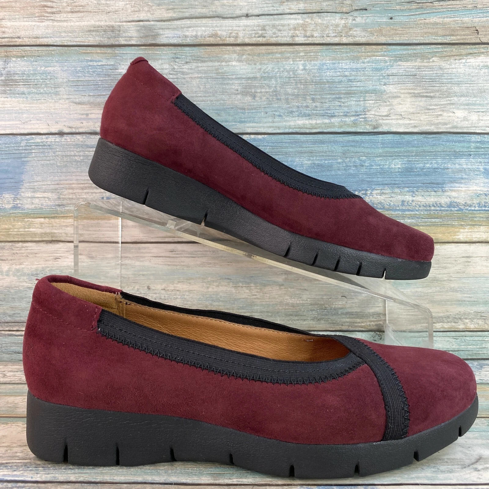 Mocassini donna Clarks 6 5 comodi rossi scamosciati tacco zeppa scarpe leggere