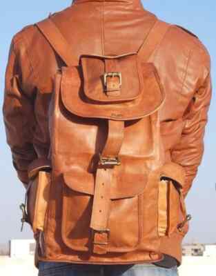 Men's NEW Genuine Leather Vintage Laptop Backpack Rucksack Messenger Bag Satche