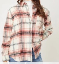 New Love Tree Plaid Flannel Shirt Top Small Button Front Long Sleeve Terra Cotta