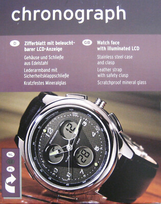 Herren Chronograph Armbanduhr mit beleuchtbare LCD-Anzeige Uhr