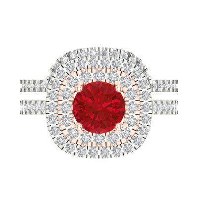 2 ct Round Cut Pave Halo Tourmaline Statement Ring bridal Set 14k 2 tone Gold