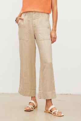 VELVET By Graham & Spencer Dru Heavy Linen Wide Leg Pant Khaki S $228 H13