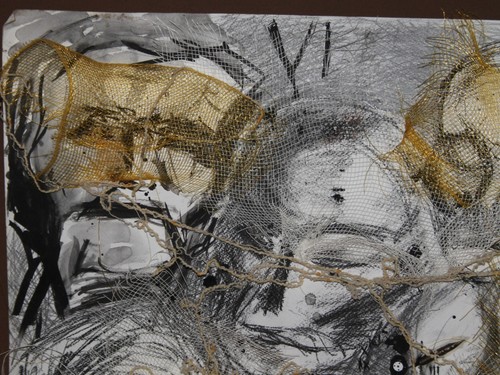 Abstract portrait ink/pencil/collage painting - Picture 3 of 12