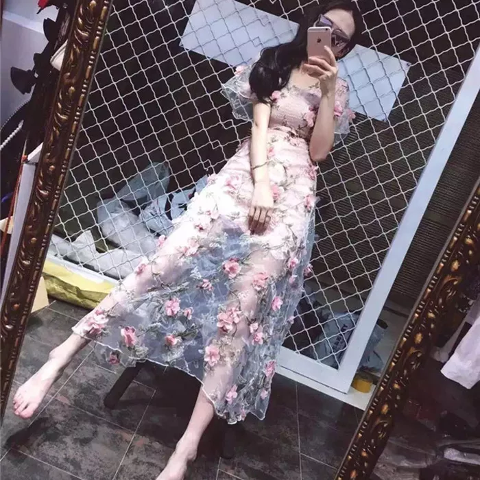 See through cheap flower dress