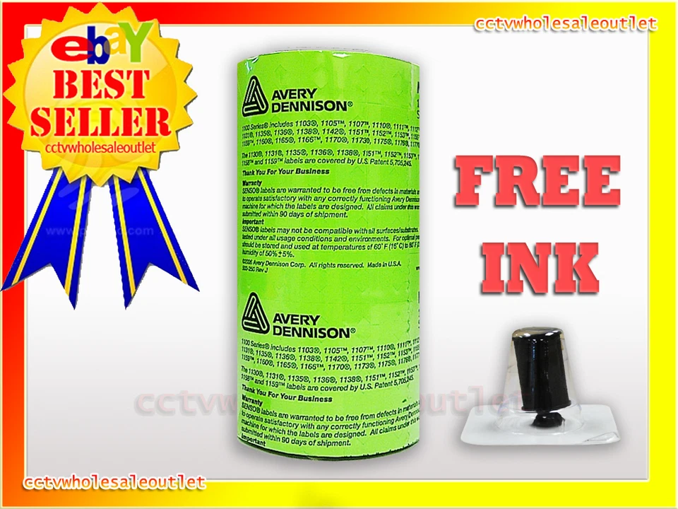 AVERY DENNISON Genuine Monarch 1136 Fluorescent Green Labels &FREE INK