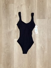 Time and Tru Black Crinkle One Piece Swim Suit Size Small Fitted Summer NWT