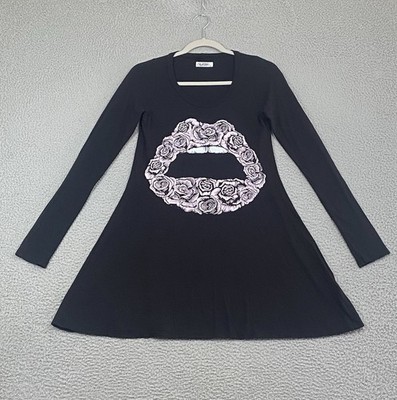 Lauren Moshi Biting Rose Lips Long Top Size Small Black Flowy Lagenlook EXC
