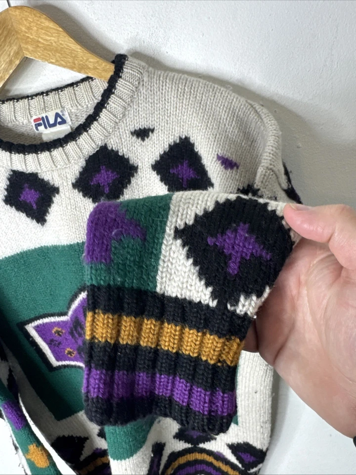 Vintage FILA Women’s Wool Sweater L Made in Hong Kong 80s 90s Geometric Knit Ski - Image 2 of 4