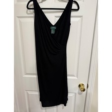 Lauren Ralph Lauren Womens Black Faux Wrap Sleeveless Ruched Cocktail Dress