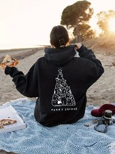 Faith Inspired Cross Letter Print Hoodie Kangaroo Pocket