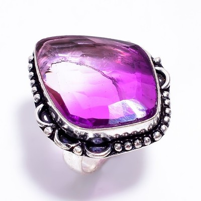 Bio Color Quartz Gemstone Handmade Vintage Jewelry 925 Sterling Silver Ring 7 US
