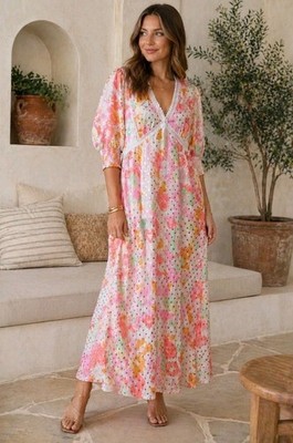 NEW Never Fully Dressed BLOSSOM MAY Dress Sheer Floral Gold Dot Lace Maxi US 18