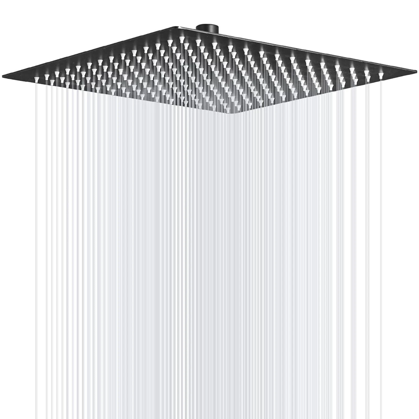 Rain Shower Head High Pressure Black 16 Inch Square 304 Stainless Steel Rainf...