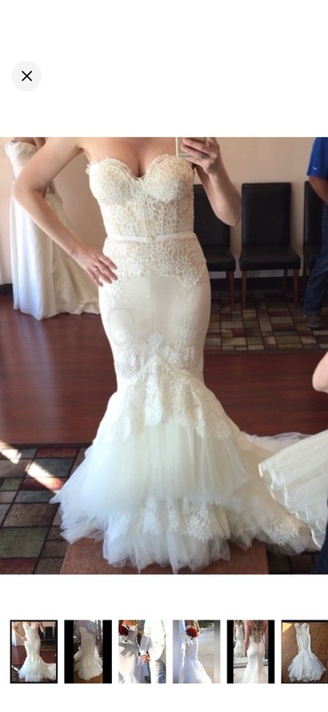 Inbal Dror Ivory Lace Strapless Mermaid/Trumpet Tulle Train Wedding Dress