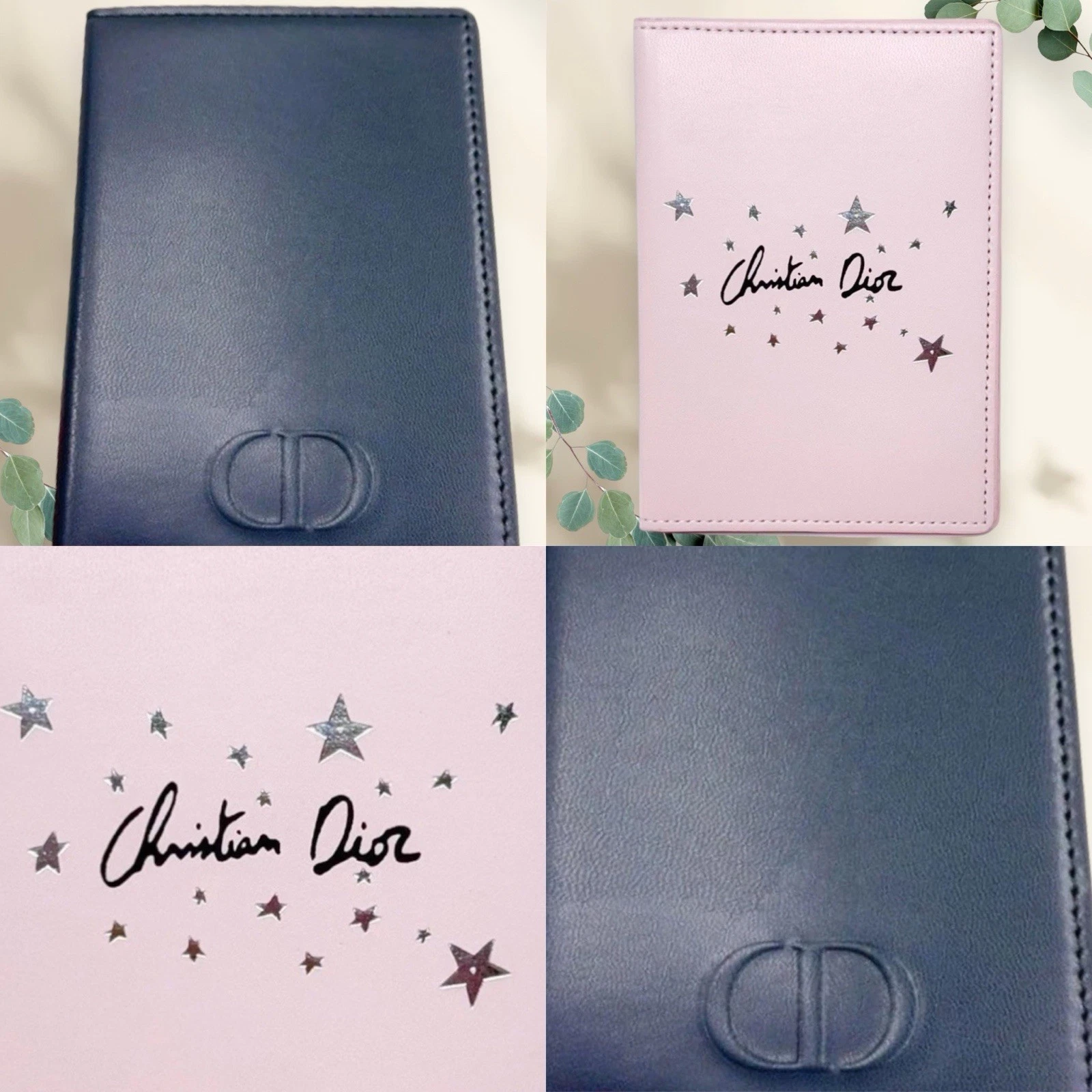 Lot de 2 porte passeport beauté DIOR   logo CD en relief bleu marine + étoiles rose nouveauté
