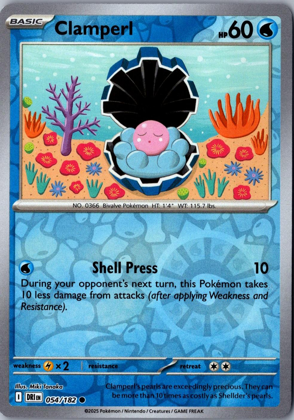 Clamperl Reverse Holo 054/182 Common SV10: Destined Rivals LP Pokemon Card