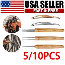 5Pcs DIY Crochet Needle Hook Bamboo Handle Dread Knit Hair Making Braiding Tool