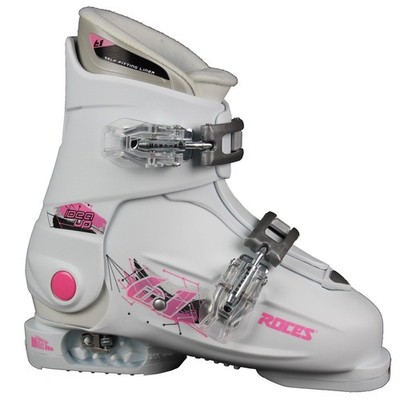 Roces Idea Up Kinder Skistiefel Weiß-Rosa Größenverstellbar Mitwachsend