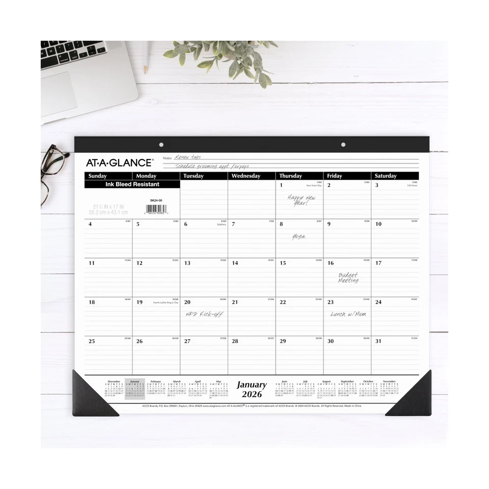 AT-A-GLANCE 2026 Desk Calendar, Monthly, Desk Pad, 21-3/4" x 17", Large, Rule... - Image 2 of 4