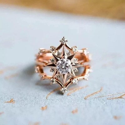 2 Ct Round Cut Simulated Diamond Star Wedding Band Ring In 14k Rose Gold Plated