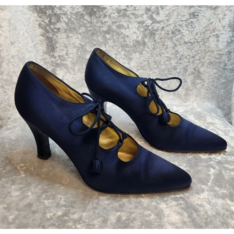 Zapatos de tacón de aguja Bottega Veneta seda satinado azul marino - talla 38_Hecho en Italia Foto 4 de 4