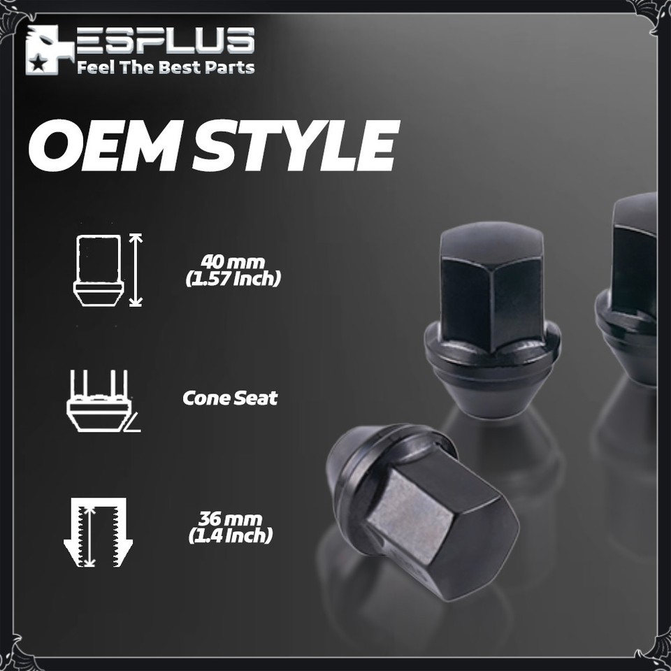 24Pc Ram OEM Cone Lug Nut Black M14x1.5 7/8" Fit 2019-2025 Ram 1500 ...