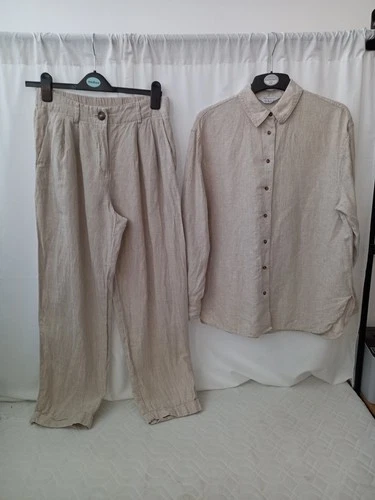 ❤️ Primark Beige 100% Linen Top And Trousers Outfit Size 8 Vgc