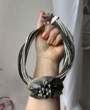 Mehrreihiges Armband Silber/Schwarz Kette Bla...