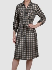 NY Collection Women's Beige Printed Long Sleeve Roll Tab Shirtdress Petite Sz PM
