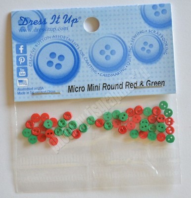 Micro Mini Round Red & Green / 2-Hole Christmas Sew-Thru Buttons / Dress It Up