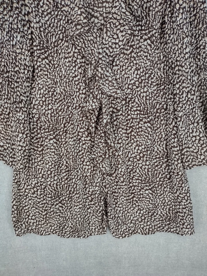 Vestido Sunny Leigh Mediano Marrón Plisado Estampado Gasa Volantes Botón Boho Chic Foto 4 de 4