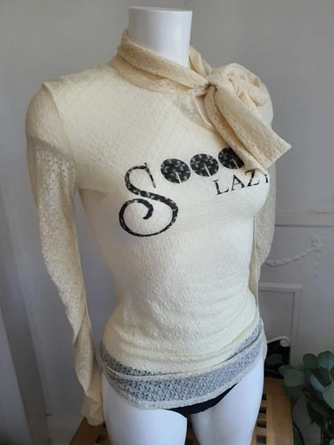 Fornarina Long Sleeve Top 'Sooo Lazy', Size 8-10 Y2K Asymmetric Sheer