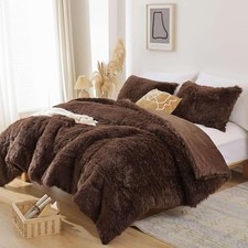 Fluffy Size Comforter Set, Faux Fur Comforter Set, Luxury Fuzzy King Coffee
