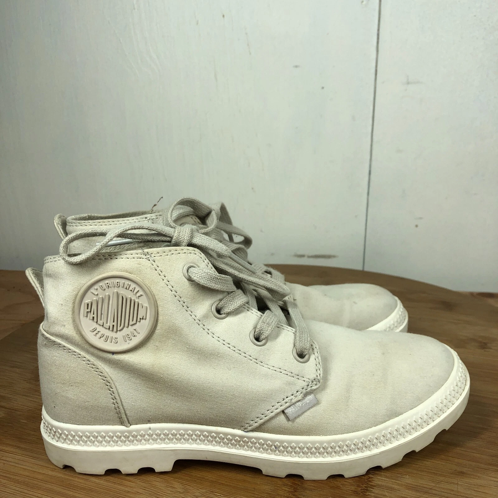 Palladium Boots Womens 5.5 Gray Canvas Shoes Sneakers Mid Ankle Hiking Classic