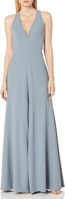 Jenny Yoo Margot V-Neck Racer Back Dress Size 8UK 4US M Blue Gown Bridesmaid