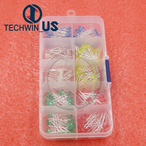 Kit de diodes assortiment neuf 200 pièces 3 mm lumière LED BLANC JAUNE ROUGE BLEU VERT - Photo 6/11