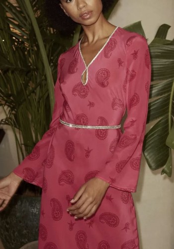 Rare Rixo Rae cerise pink paisley print silk dress XS UK8 BNWT - Picture 4 of 10