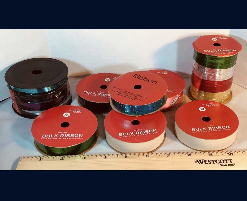 8 Rolls of Ribbon/Trim Various Colors / Widths, Total length= 120 yds. (360 yds) - Image 2 of 4